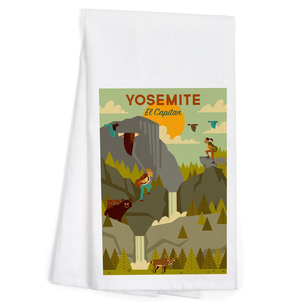 Yosemite National Park, California, El Capitan, Geometric National Park Series, Organic Cotton Kitchen Tea Towels Kitchen Lantern Press 