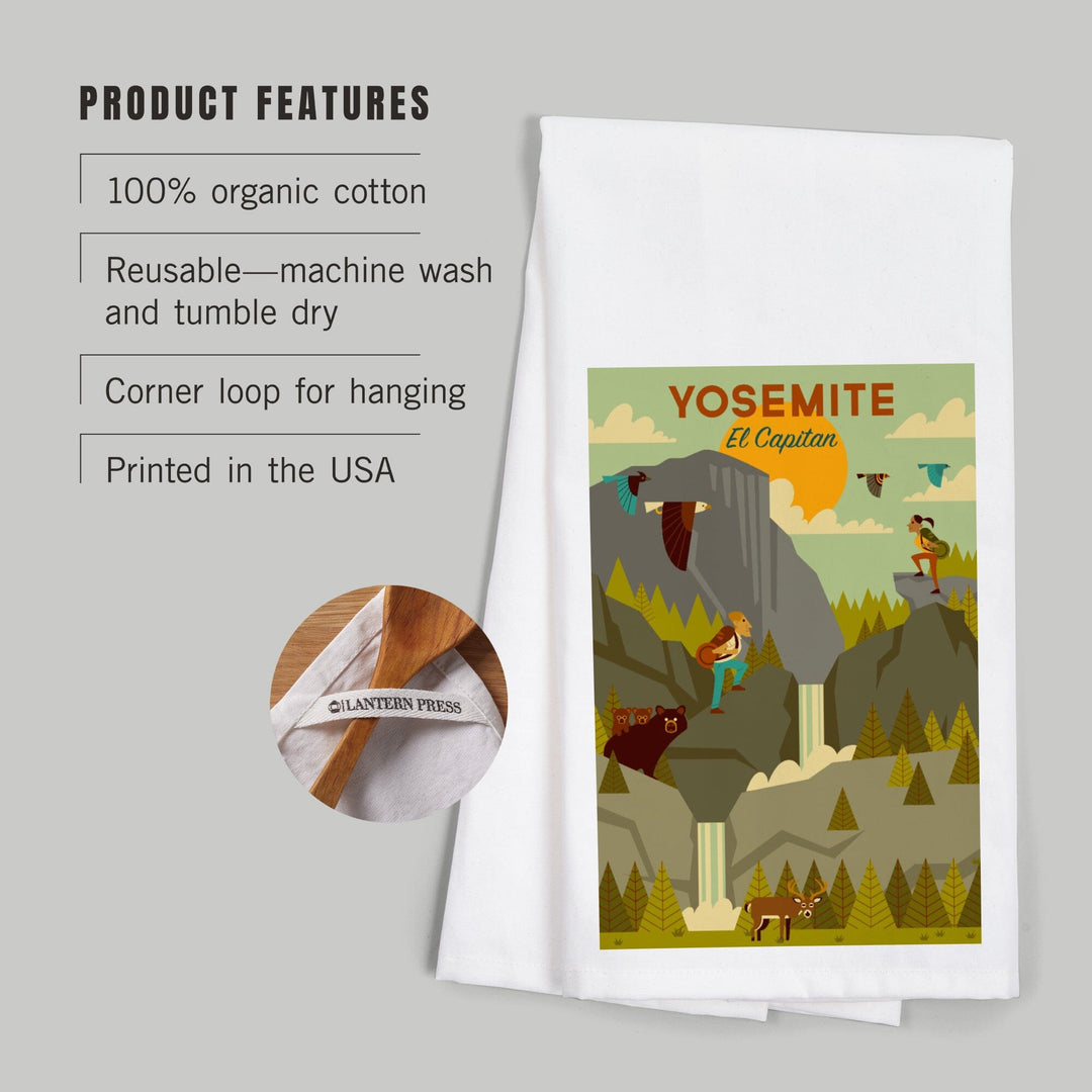 Yosemite National Park, California, El Capitan, Geometric National Park Series, Organic Cotton Kitchen Tea Towels Kitchen Lantern Press 