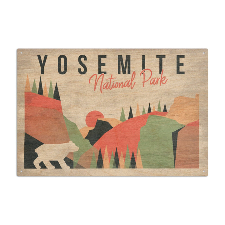 Yosemite National Park, California, El Capitan & Half Dome, Bear, Lantern Press, Wood Signs and Postcards Wood Lantern Press 10 x 15 Wood Sign 