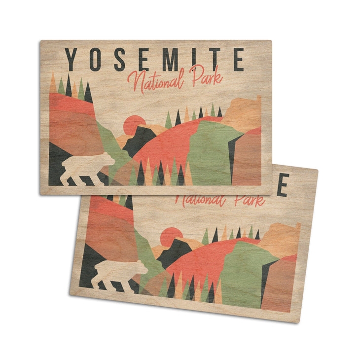Yosemite National Park, California, El Capitan & Half Dome, Bear, Lantern Press, Wood Signs and Postcards Wood Lantern Press 4x6 Wood Postcard Set 
