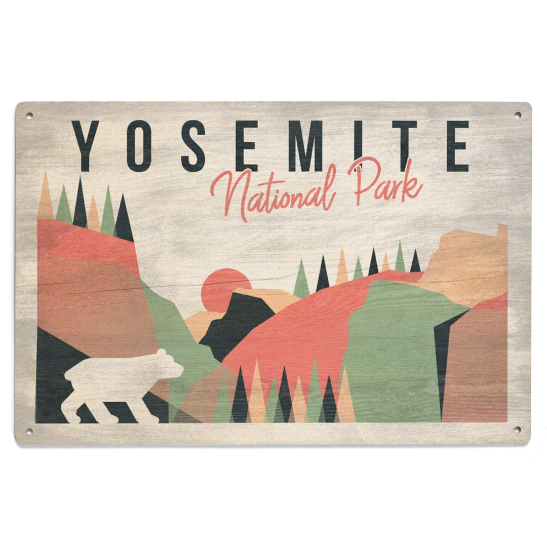 Yosemite National Park, California, El Capitan & Half Dome, Bear, Lantern Press, Wood Signs and Postcards Wood Lantern Press 