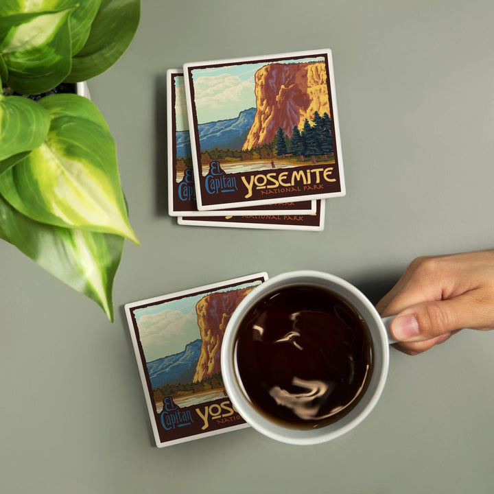 Yosemite National Park, California, El Capitan, Lantern Press Artwork, Coaster Set Coasters Lantern Press 