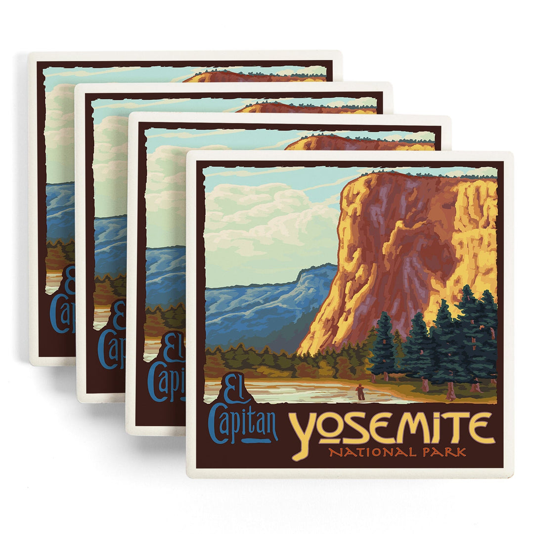 Yosemite National Park, California, El Capitan, Lantern Press Artwork, Coaster Set Coasters Lantern Press 