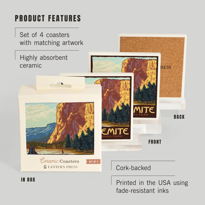 Yosemite National Park, California, El Capitan, Lantern Press Artwork, Coaster Set Coasters Lantern Press 