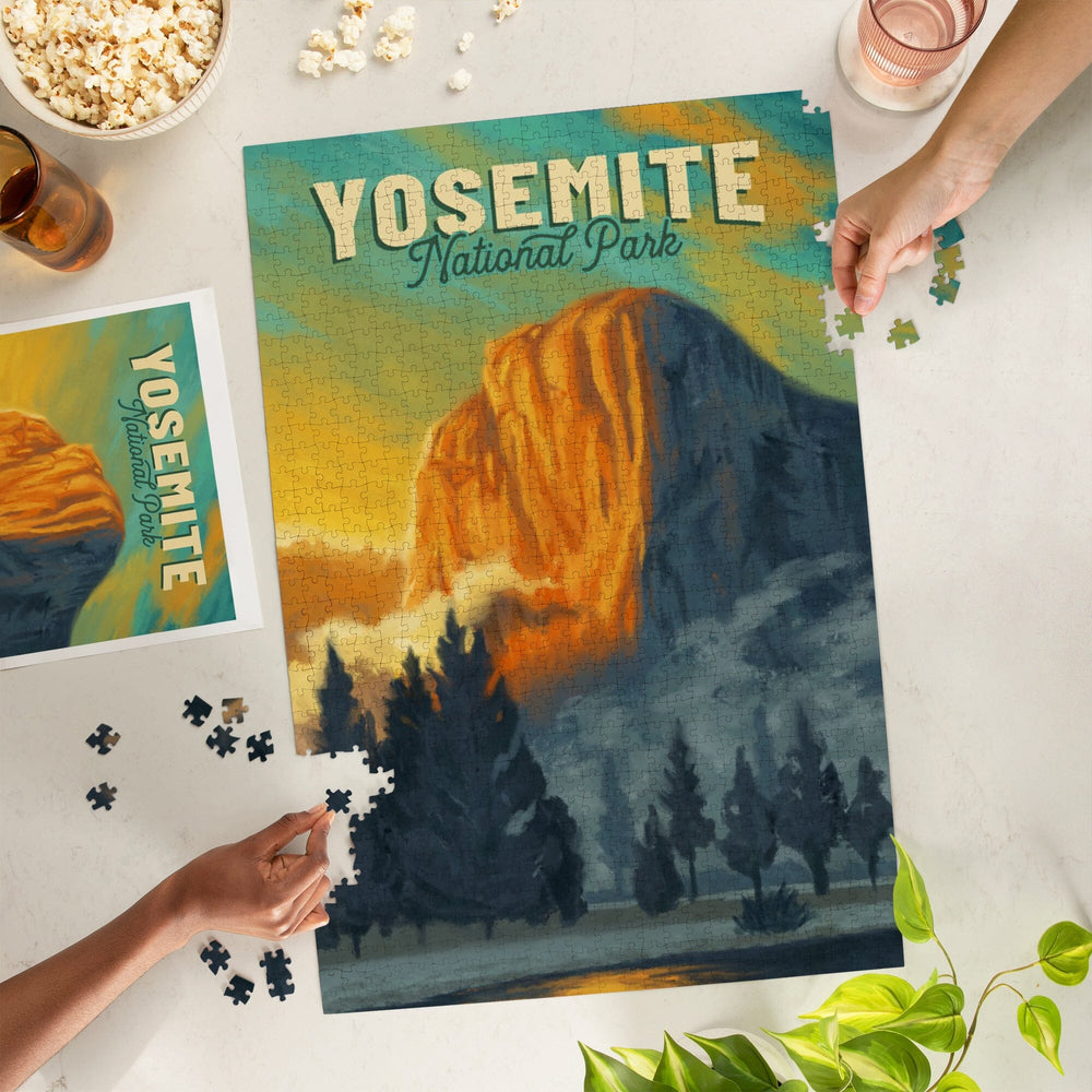 Yosemite National Park, California, El Capitan, Oil Painting, Jigsaw Puzzle Puzzle Lantern Press 