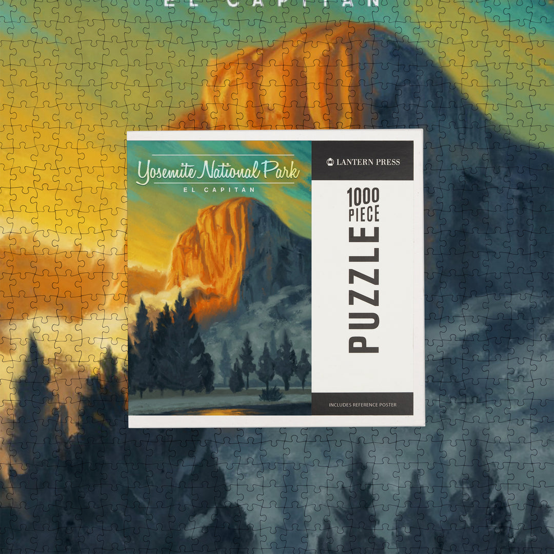 Yosemite National Park, California, El Capitan, Oil Painting, Jigsaw Puzzle Puzzle Lantern Press 