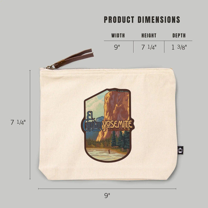 Yosemite National Park, California, El Capitan,, Organic Cotton Zipper Pouch, Go Bag Go Bag Lantern Press 