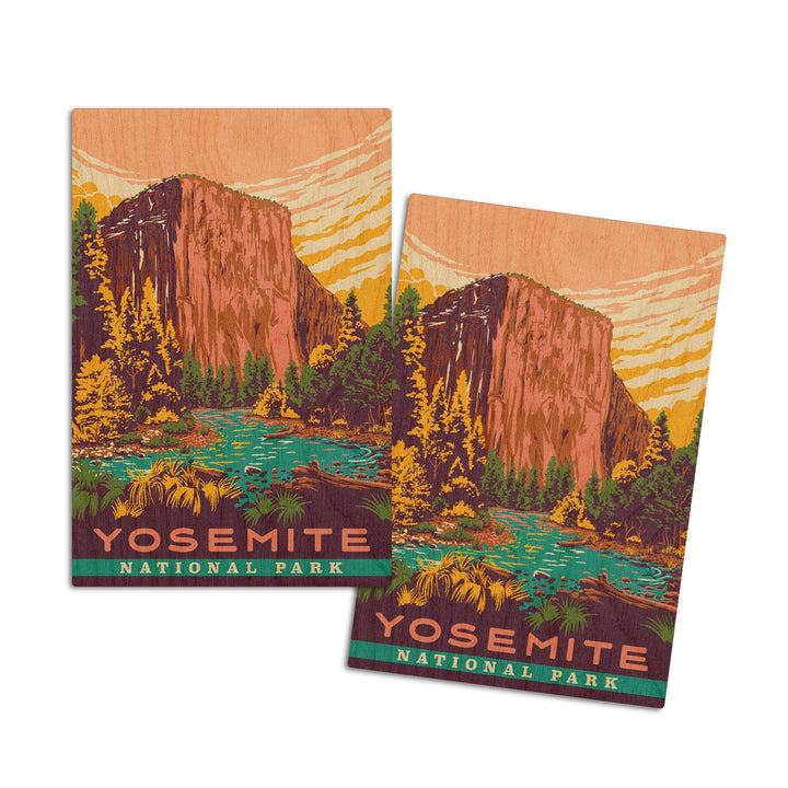 Yosemite National Park, California, Explorer Series, Lantern Press Artwork, Wood Signs and Postcards Wood Lantern Press 4x6 Wood Postcard Set 