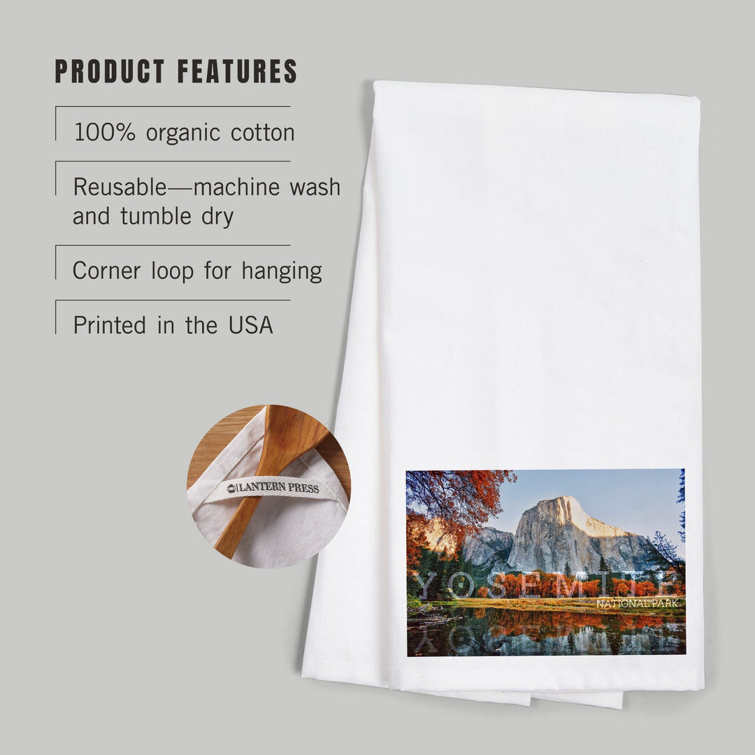 Yosemite National Park, California, Fall Colors and Reflection, Organic Cotton Kitchen Tea Towels Kitchen Lantern Press 
