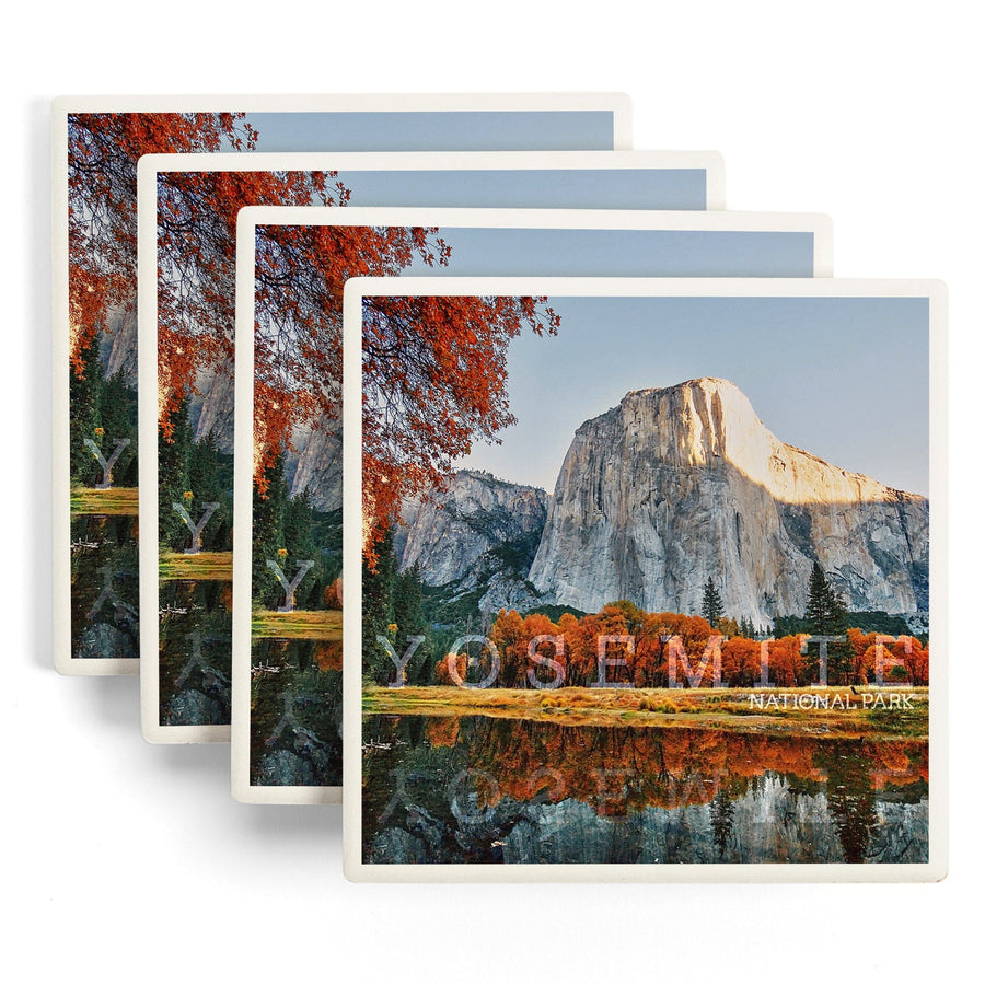 Yosemite National Park, California, Fall Colors & Reflection, Lantern Press Photography, Coaster Set Coasters Lantern Press 