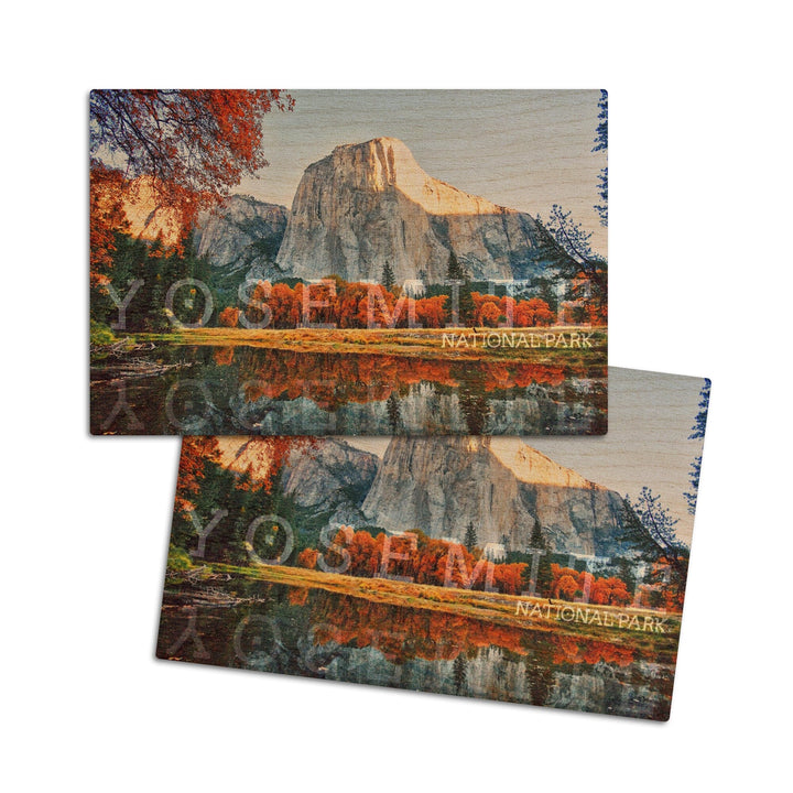 Yosemite National Park, California, Fall Colors & Reflection, Lantern Press Photography, Wood Signs and Postcards Wood Lantern Press 4x6 Wood Postcard Set 