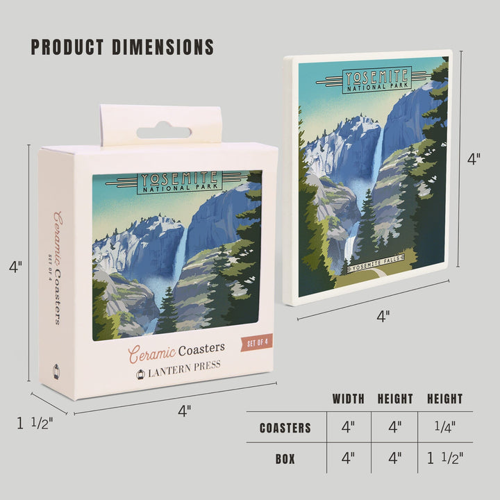 Yosemite National Park, California, Falls, Lithograph National Park Series, Coasters Coasters Lantern Press 