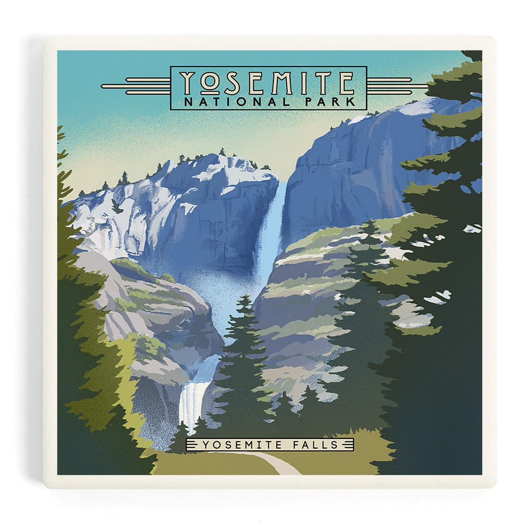 Yosemite National Park, California, Falls, Lithograph National Park Series, Coasters Coasters Lantern Press 