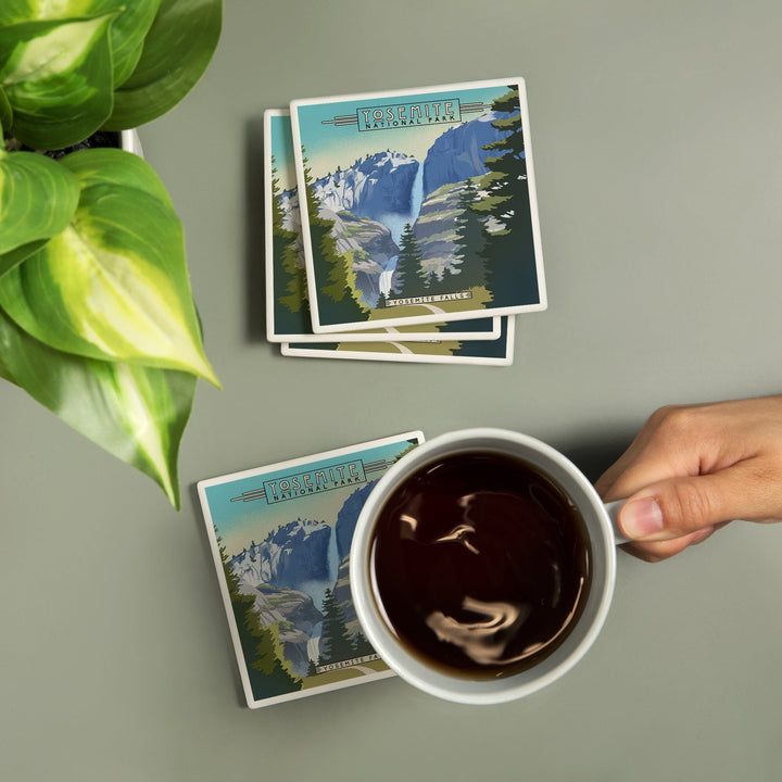 Yosemite National Park, California, Falls, Lithograph National Park Series, Coasters Coasters Lantern Press 