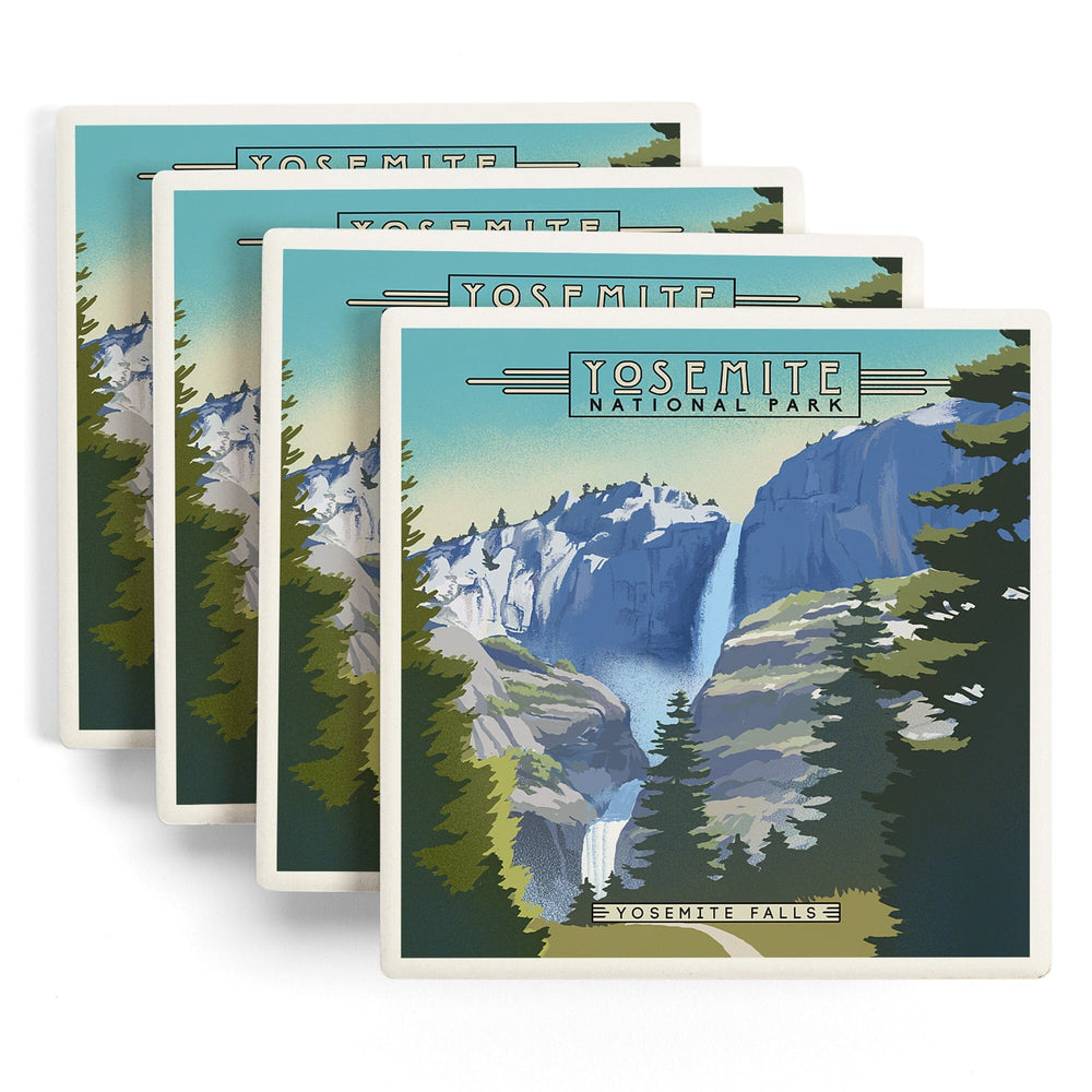 Yosemite National Park, California, Falls, Lithograph National Park Series, Coasters Coasters Lantern Press 