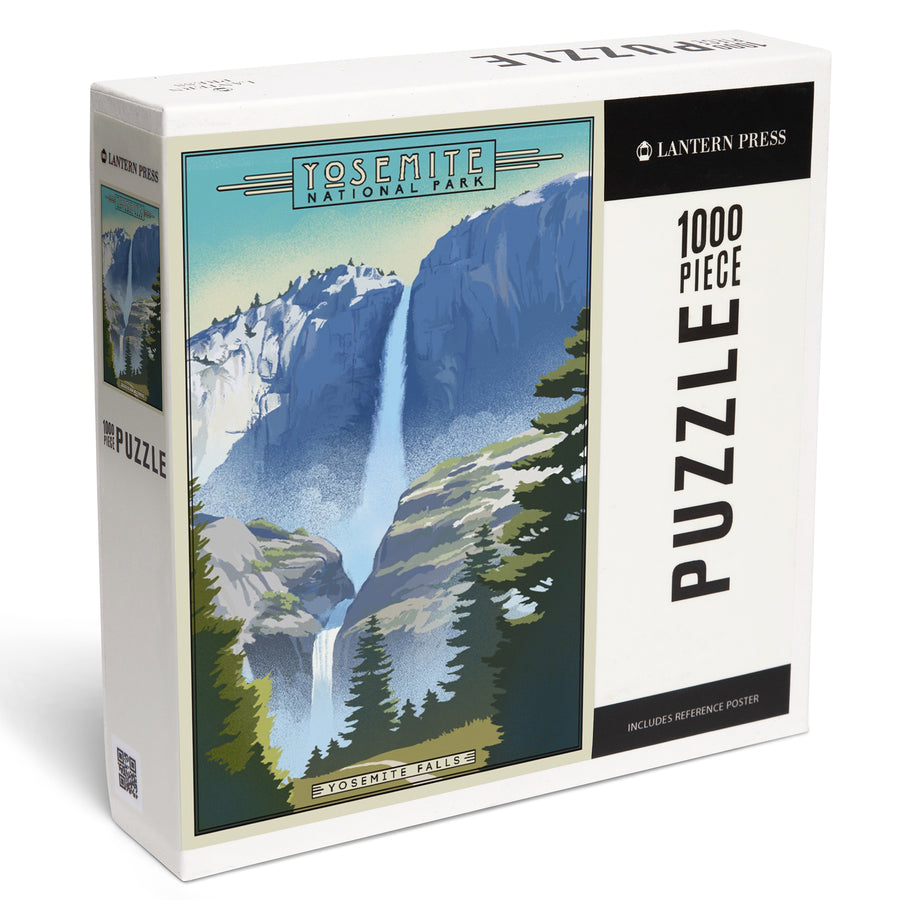 Yosemite National Park, California, Falls, Lithograph National Park Series, Jigsaw Puzzle Puzzle Lantern Press 