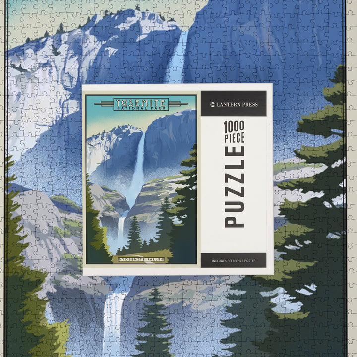 Yosemite National Park, California, Falls, Lithograph National Park Series, Jigsaw Puzzle Puzzle Lantern Press 