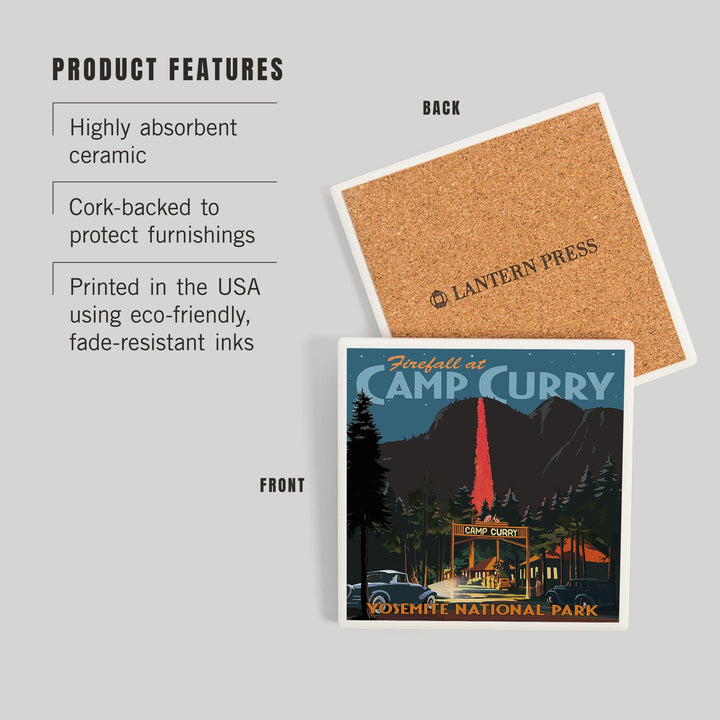 Yosemite National Park, California, Firefall and Camp Curry, Coasters Coasters Lantern Press 