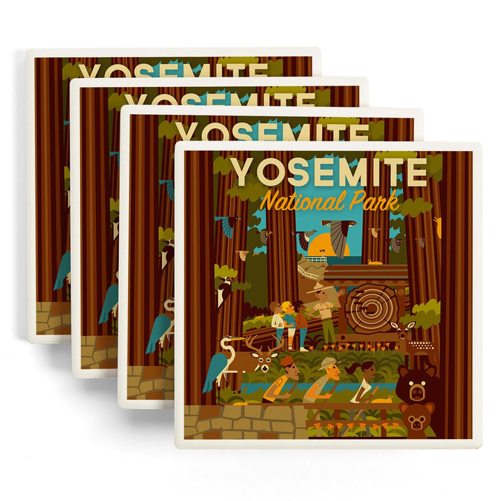 Yosemite National Park, California, Forest, Geometric, Coasters Coasters Lantern Press 