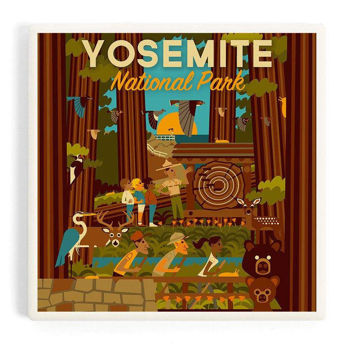 Yosemite National Park, California, Forest, Geometric, Coasters Coasters Lantern Press 