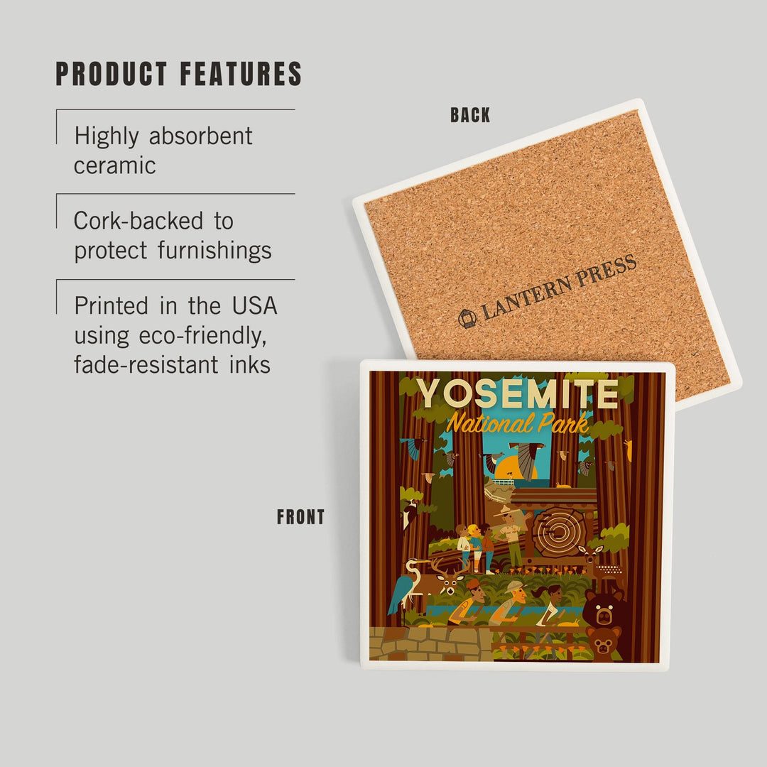 Yosemite National Park, California, Forest, Geometric, Coasters Coasters Lantern Press 