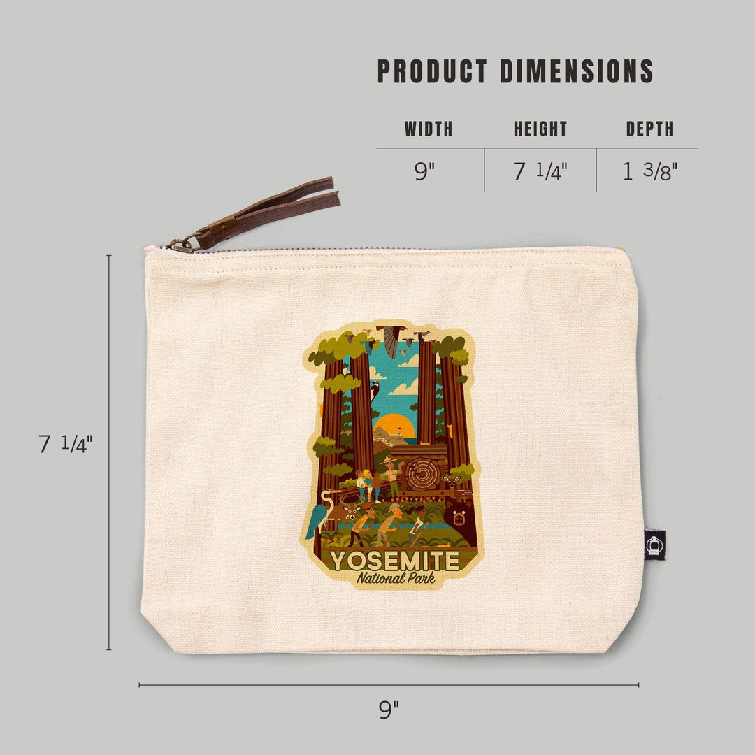 Yosemite National Park, California, Forest, Geometric,, Organic Cotton Zipper Pouch, Go Bag Go Bag Lantern Press 