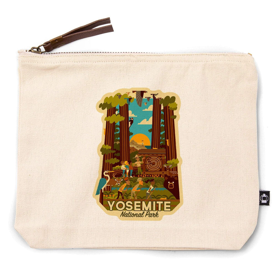 Yosemite National Park, California, Forest, Geometric,, Organic Cotton Zipper Pouch, Go Bag Go Bag Lantern Press 