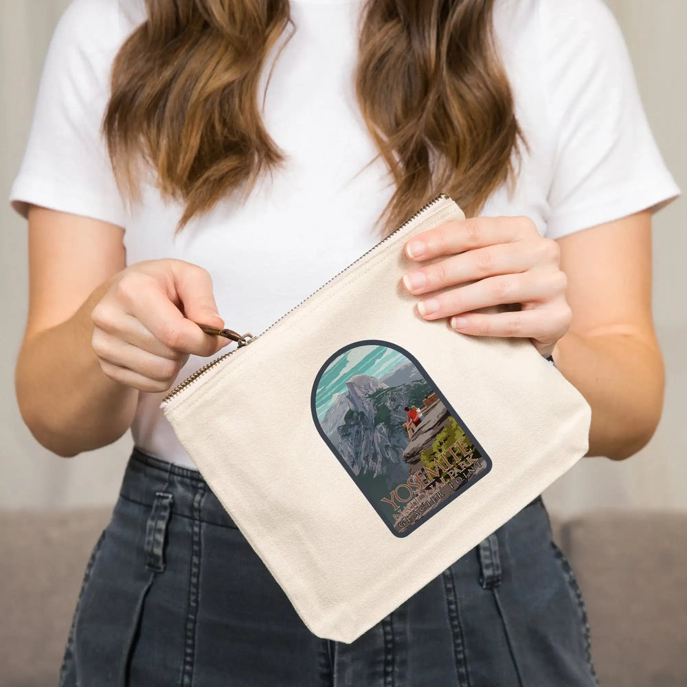 Yosemite National Park, California, Glacier Point and Half Dome,, Organic Cotton Zipper Pouch, Go Bag Go Bag Lantern Press 