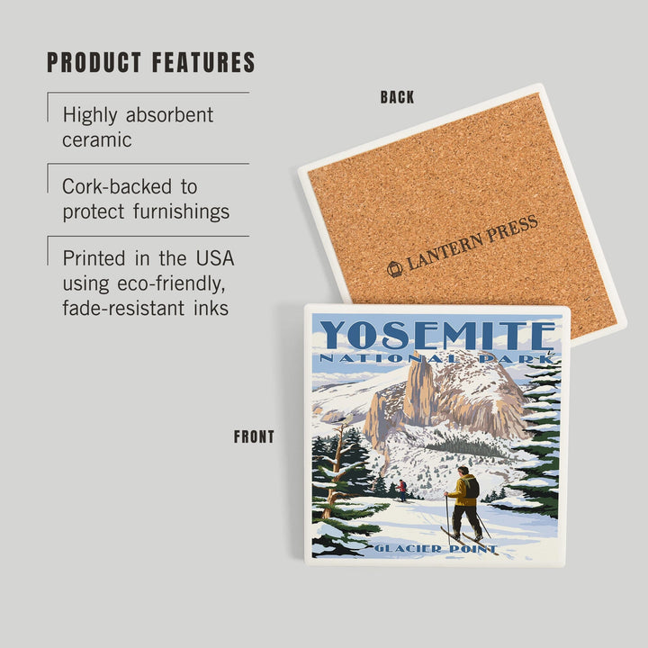 Yosemite National Park, California, Glacier Point and Half Dome, Ski Scene, Coasters Coasters Lantern Press 