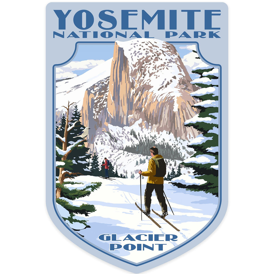 Yosemite National Park, California, Glacier Point and Half Dome, Ski Scene, Contour, Vinyl Sticker Sticker Lantern Press 