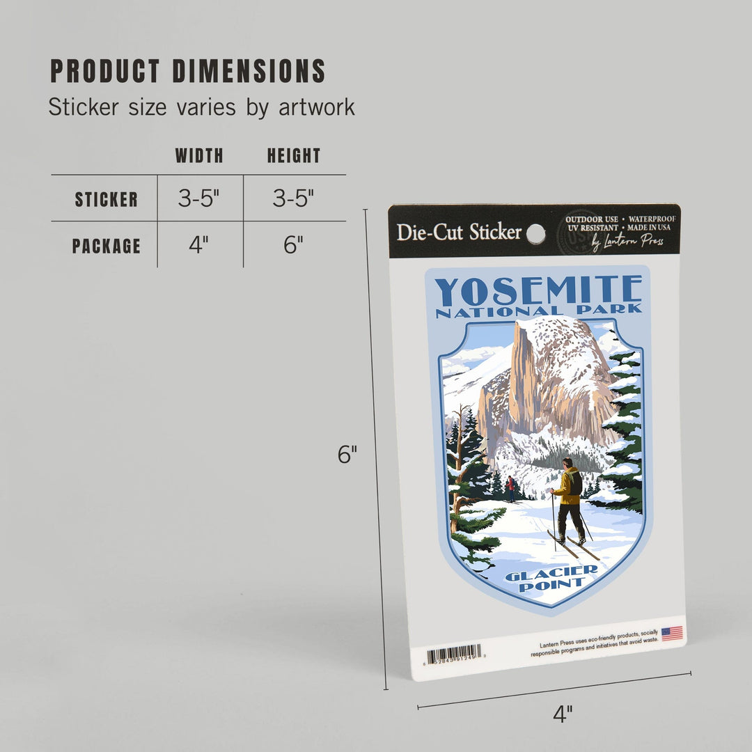 Yosemite National Park, California, Glacier Point and Half Dome, Ski Scene, Contour, Vinyl Sticker Sticker Lantern Press 