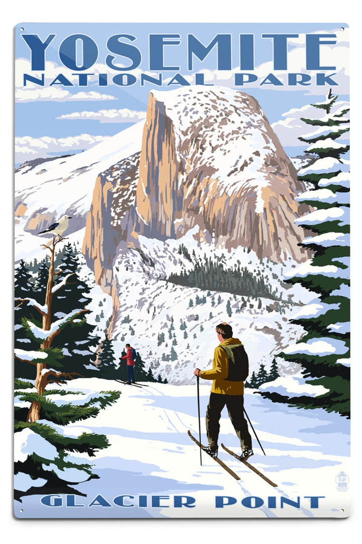 Yosemite National Park, California, Glacier Point and Half Dome, Ski Scene, Metal Signs Metal Lantern Press 12x18 Metal Sign 