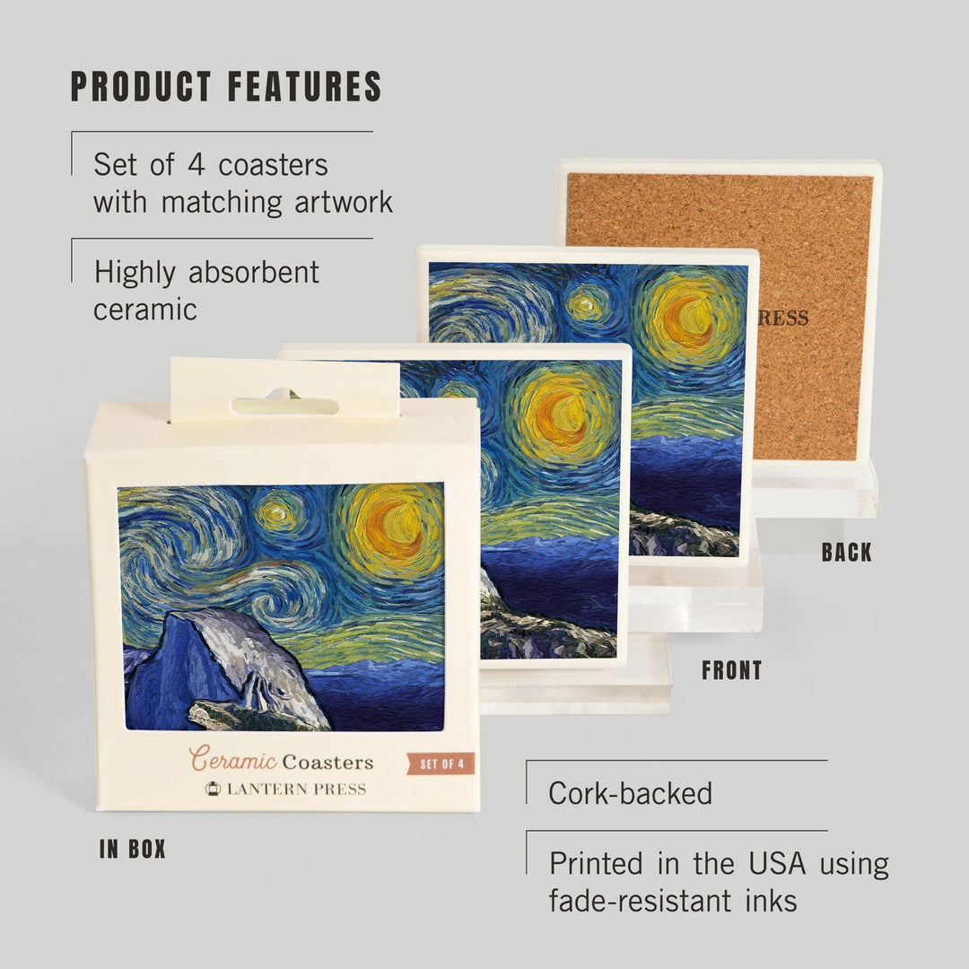 Yosemite National Park, California, Glacier Point, Starry Night National Park Series, Coasters Coasters Lantern Press 