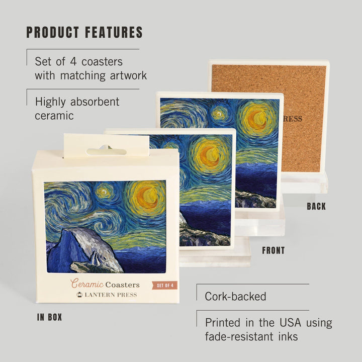Yosemite National Park, California, Glacier Point, Starry Night National Park Series, Coasters Coasters Lantern Press 