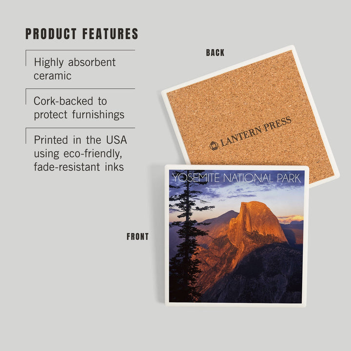 Yosemite National Park, California, Half Dome and Pine Tree, Coasters Coasters Lantern Press 