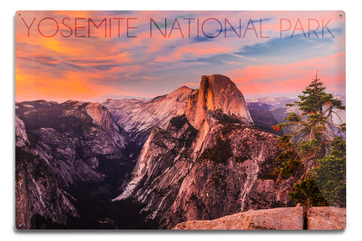 Yosemite National Park, California, Half Dome and Sunset, Metal Signs Metal Lantern Press 12x18 Metal Sign 