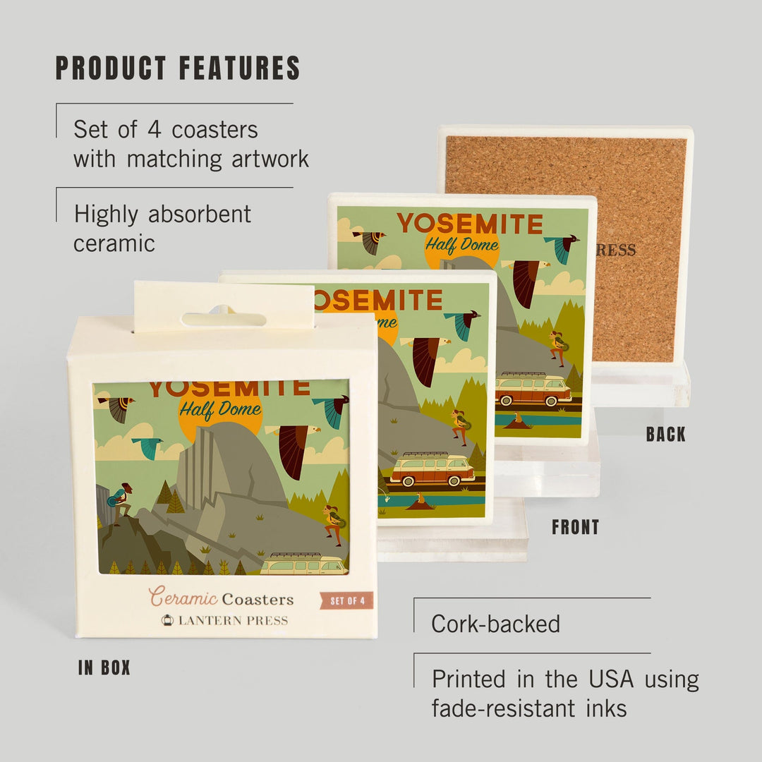 Yosemite National Park, California, Half Dome, Geometric National Park Series, Coasters Coasters Lantern Press 