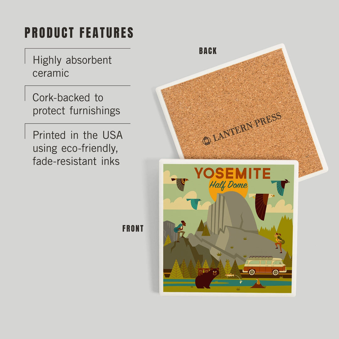 Yosemite National Park, California, Half Dome, Geometric National Park Series, Coasters Coasters Lantern Press 