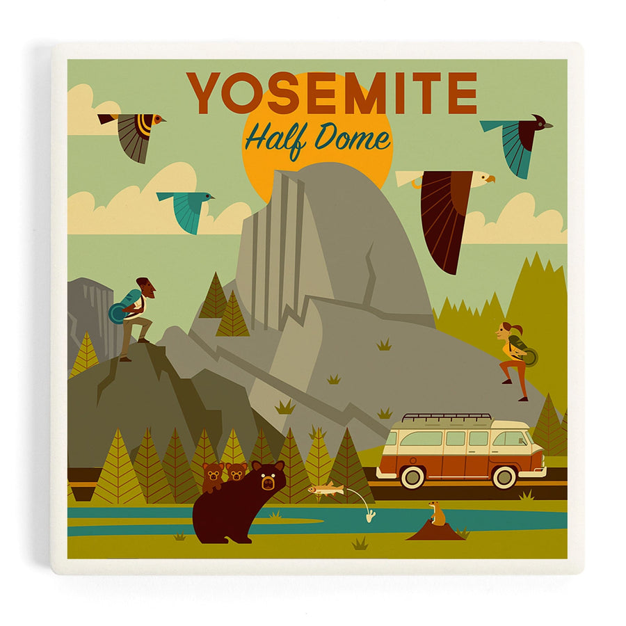 Yosemite National Park, California, Half Dome, Geometric National Park Series, Coasters Coasters Lantern Press 