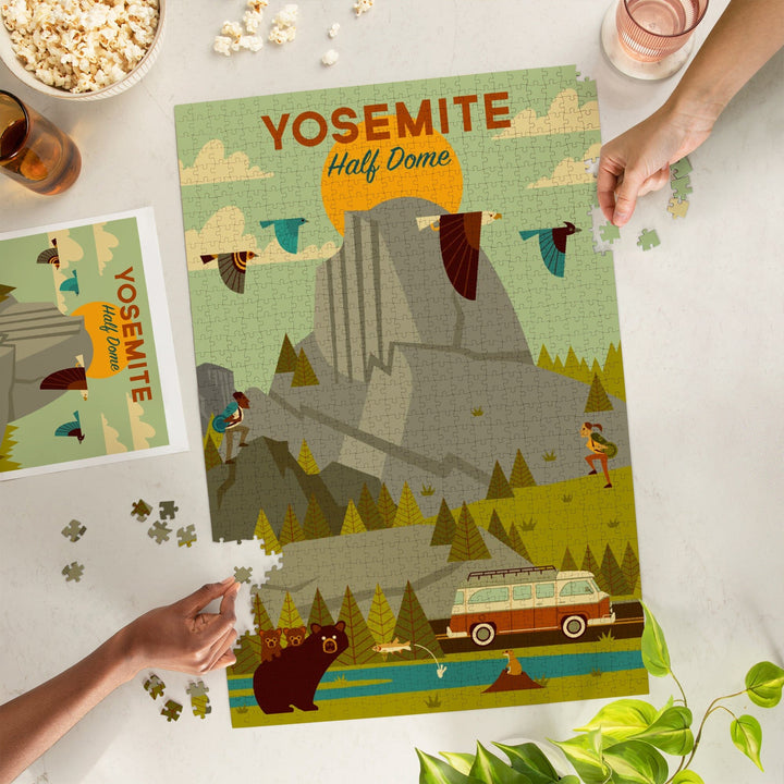 Yosemite National Park, California, Half Dome, Geometric National Park Series, Jigsaw Puzzle Puzzle Lantern Press 