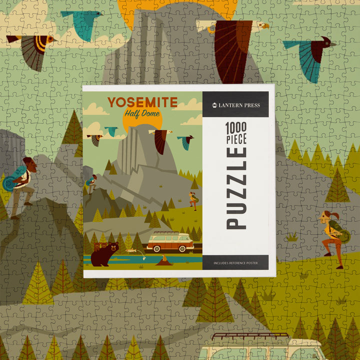 Yosemite National Park, California, Half Dome, Geometric National Park Series, Jigsaw Puzzle Puzzle Lantern Press 
