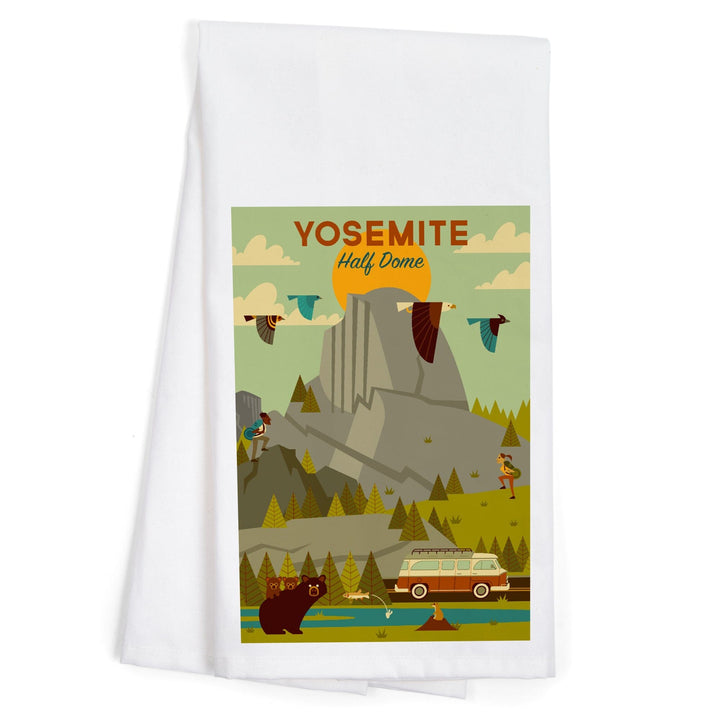 Yosemite National Park, California, Half Dome, Geometric National Park Series, Organic Cotton Kitchen Tea Towels Kitchen Lantern Press 