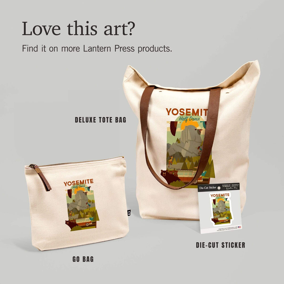 Yosemite National Park, California, Half Dome, Geometric National Park Series,, Organic Cotton Zipper Pouch, Go Bag Go Bag Lantern Press 