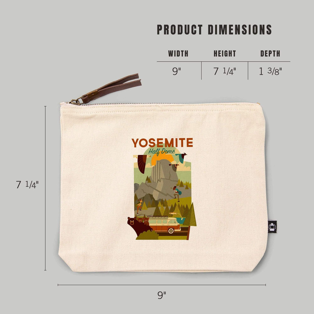Yosemite National Park, California, Half Dome, Geometric National Park Series,, Organic Cotton Zipper Pouch, Go Bag Go Bag Lantern Press 