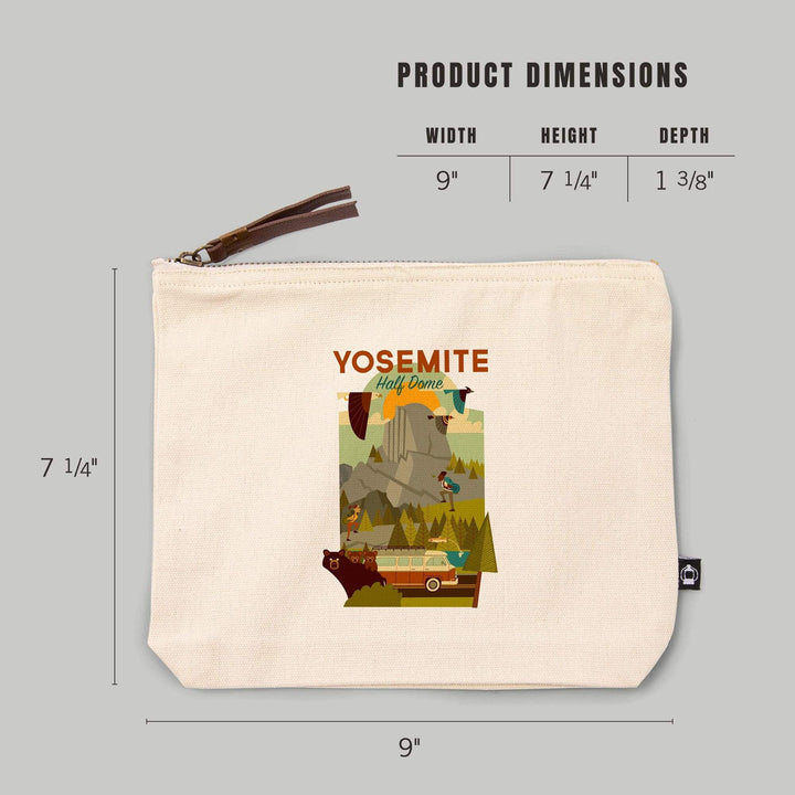 Yosemite National Park, California, Half Dome, Geometric National Park Series,, Organic Cotton Zipper Pouch, Go Bag Go Bag Lantern Press 