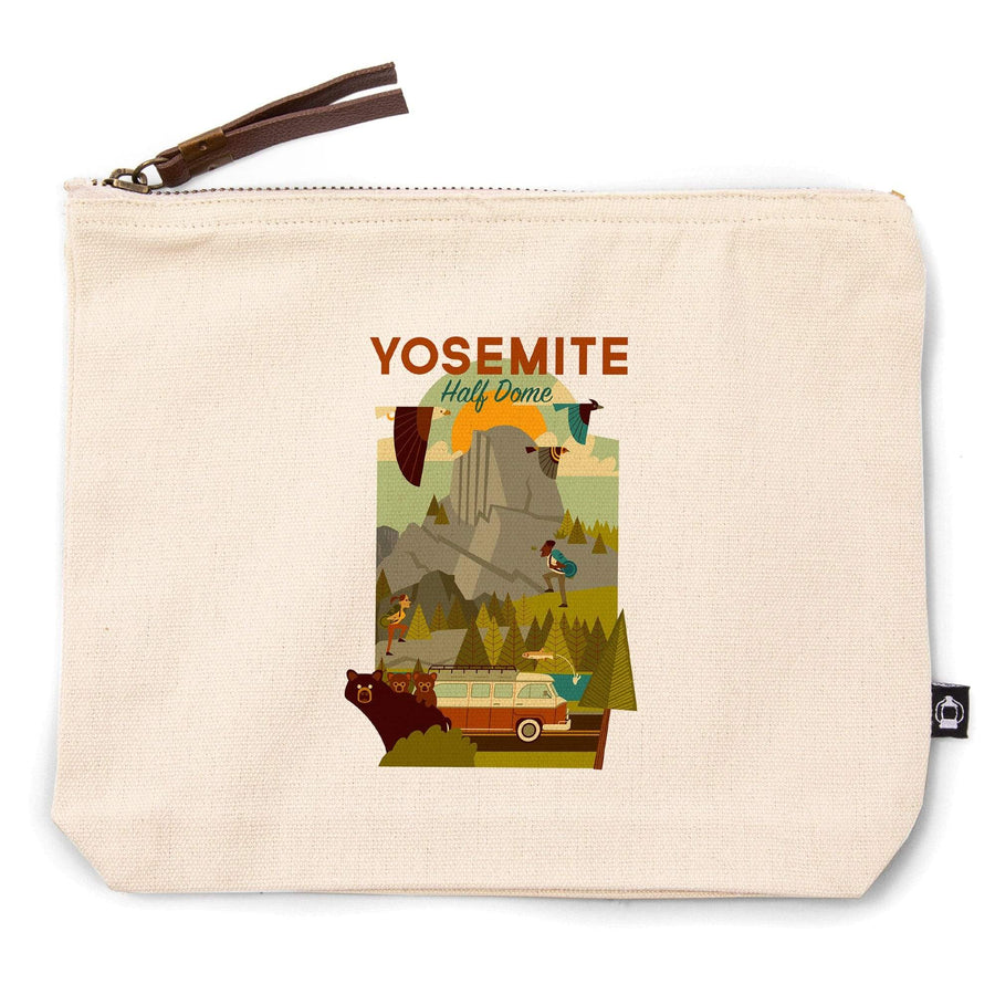 Yosemite National Park, California, Half Dome, Geometric National Park Series,, Organic Cotton Zipper Pouch, Go Bag Go Bag Lantern Press 