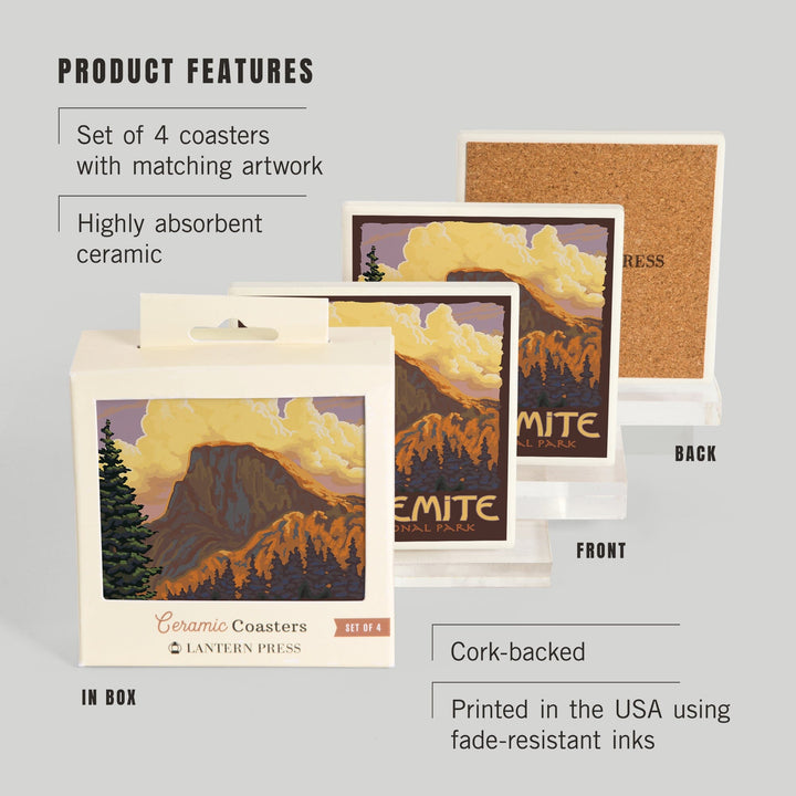 Yosemite National Park, California, Half Dome, Lantern Press Artwork, Coaster Set Coasters Lantern Press 