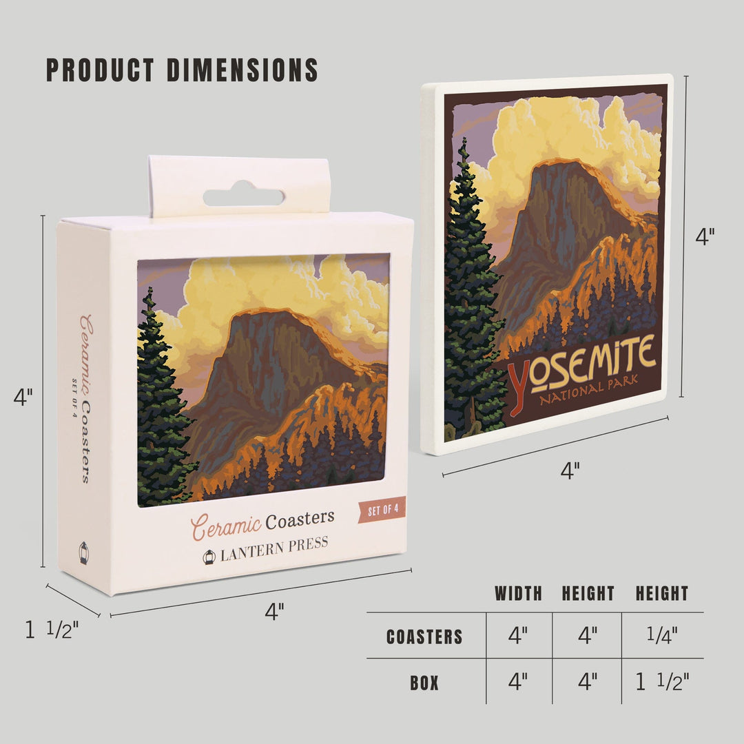 Yosemite National Park, California, Half Dome, Lantern Press Artwork, Coaster Set Coasters Lantern Press 