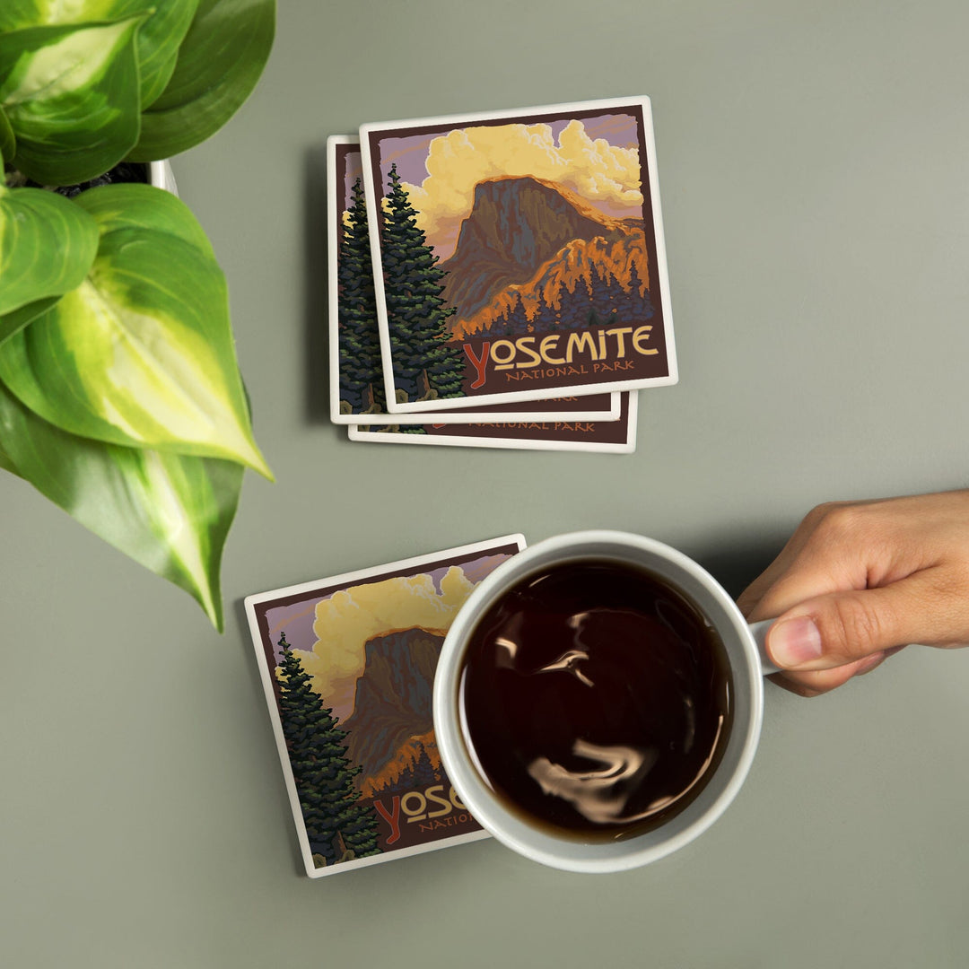 Yosemite National Park, California, Half Dome, Lantern Press Artwork, Coaster Set Coasters Lantern Press 