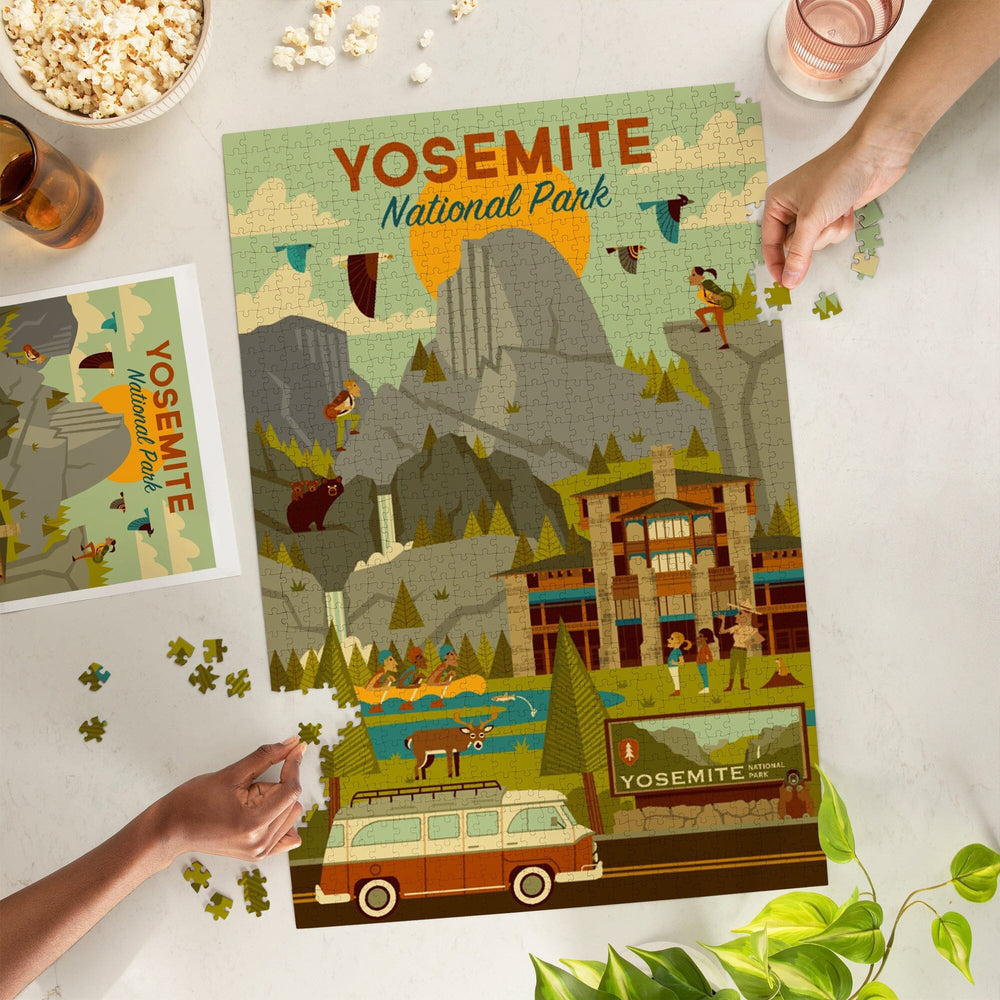 Yosemite National Park, California, Half Dome, Lodge, Geometric, Jigsaw Puzzle Puzzle Lantern Press 